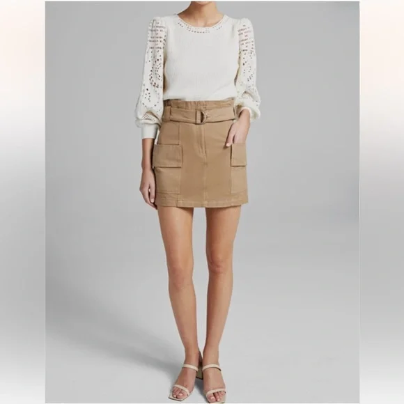 A.L.C. Mia Belted Mini Skirt in Beige Size 6 - Picture 5 of 12